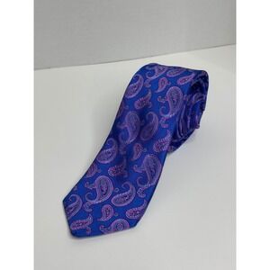Ted Baker London Blue Purple Paisley Silk Necktie Made in USA Italian Silk Tie